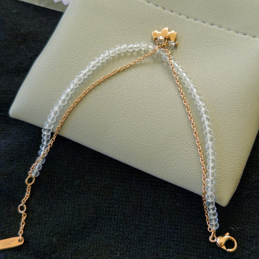 Agatha Paris Scottish Double Chain Bracelet, Gold & Crystal, Gift Idea, NEW - Picture 4 of 8